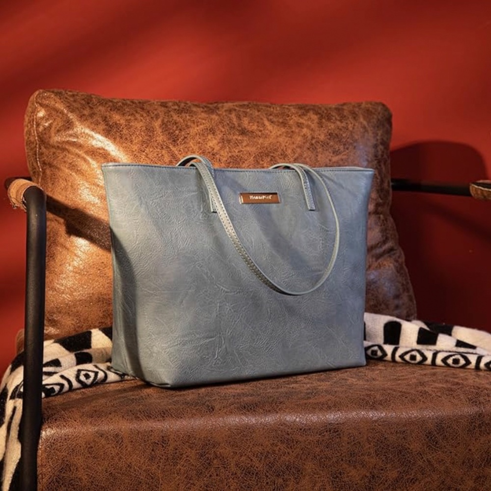 Montana West Classic Faux Leather Large Capacity Tote Bag (Jean)